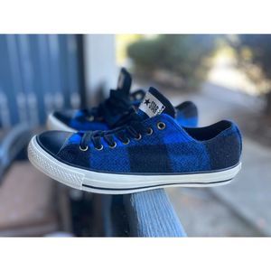 Converse Men’s All Star Navy Blue Tartan Plaid Low Top Sneakers Sz 10 US